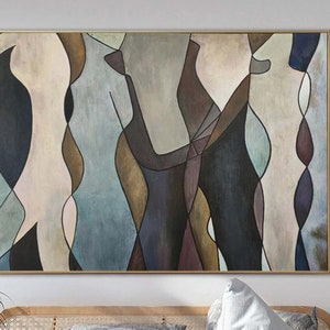 27.55x39.37 Original Human Shapes Painting Brown Wall Art Abstract Art Modern Silhouette Contemporary Art Painting Fireplace Decor image 3