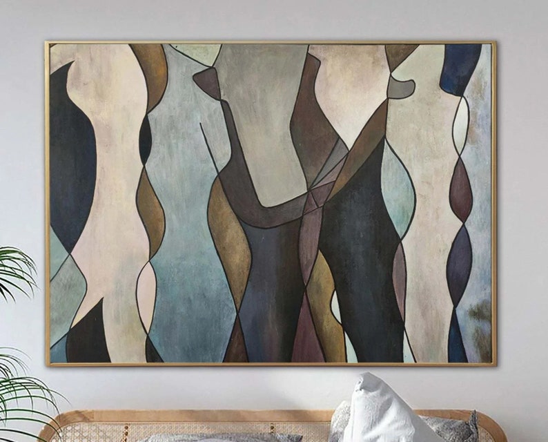 27.55x39.37 Original Human Shapes Painting Brown Wall Art Abstract Art Modern Silhouette Contemporary Art Painting Fireplace Decor image 3