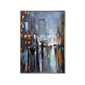 Rainy City Street Canvas – Moody Urban Abstract Wall Art