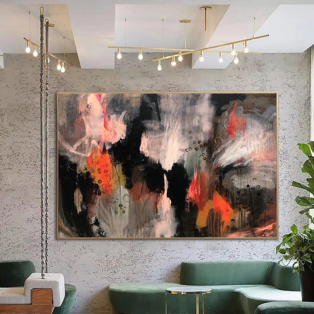 Large Abstract Bold Red and Black Abstract Canvas Expressionist Acrylic ...