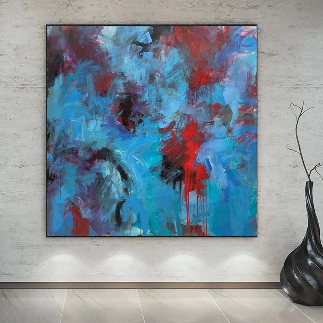 40x40 Original Abstract Blue Paintings on Canvas Modern Etsy