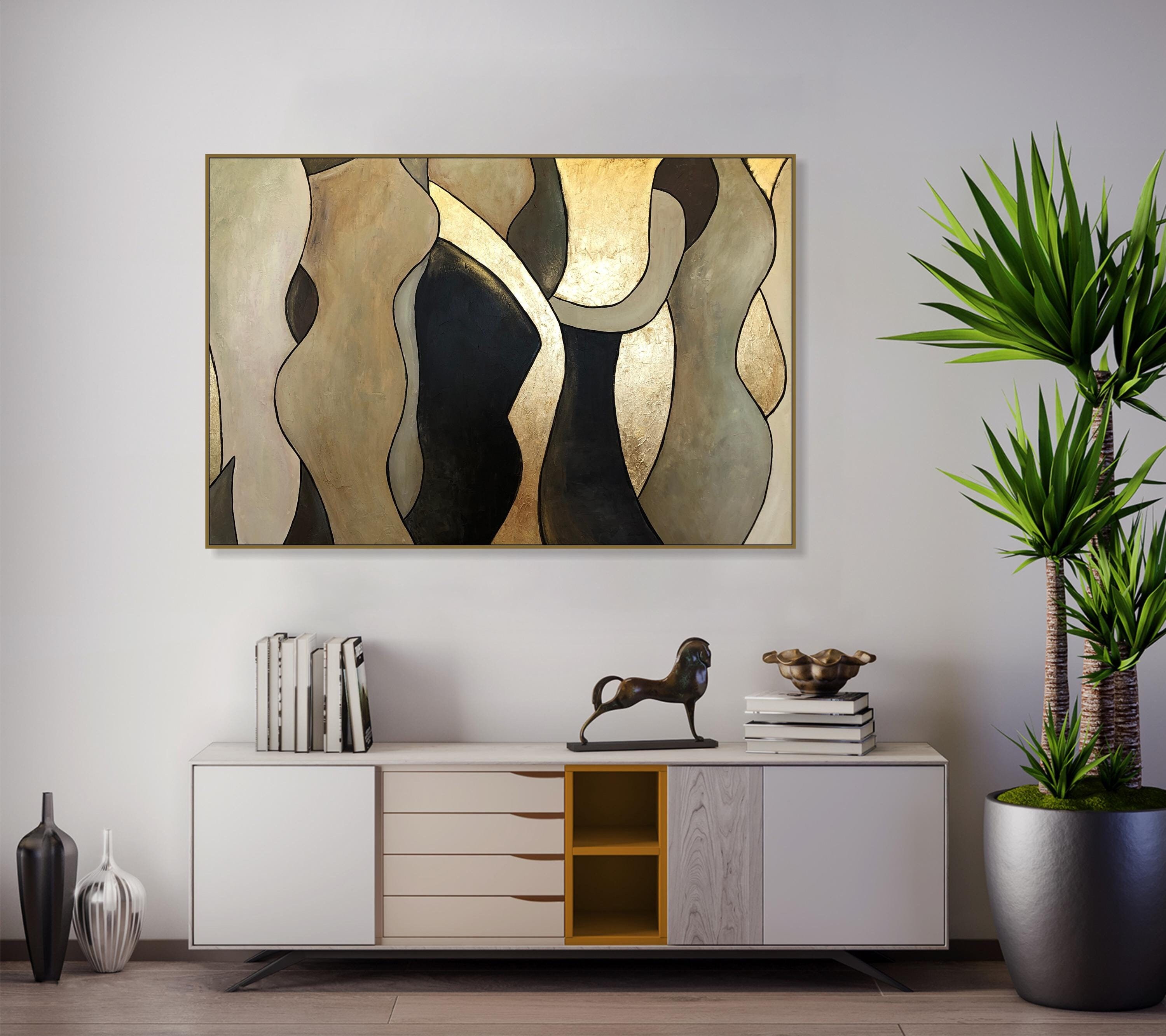 Abstract Art Work Custom Oil Painting Humans Silhouette Handpainted Artwork Simple Forms Art Modern Art On Canvas