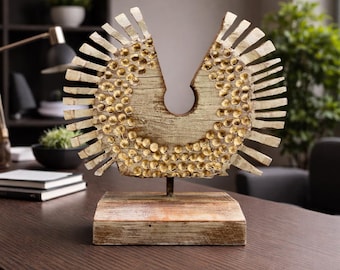 Abstract Wooden Sculpture Tribal Modern Rustic Decor Boho Home Decor Art 15.8"x15.8"