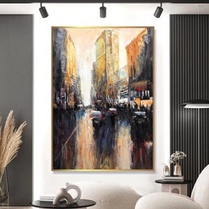 Urban Street Scene Painting, Abstract Cityscape Wall Art