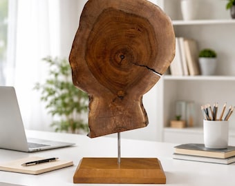 Natural Wood Slice Sculpture Tree Ring Wood Art Rustic Modern Decor 20.5"x11"