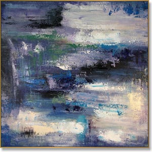 Abstract Blue Paintings on Canvas Large Original Artwork Textured in Purple Colors Oil Acrylic Painting Wall Decor for Home or Office