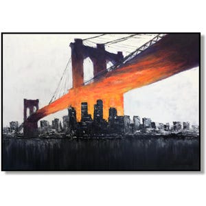 Cityscape Painting Industrial Urban Decor Brooklyn Bridge Wall Art New York Skyline for Living Room
