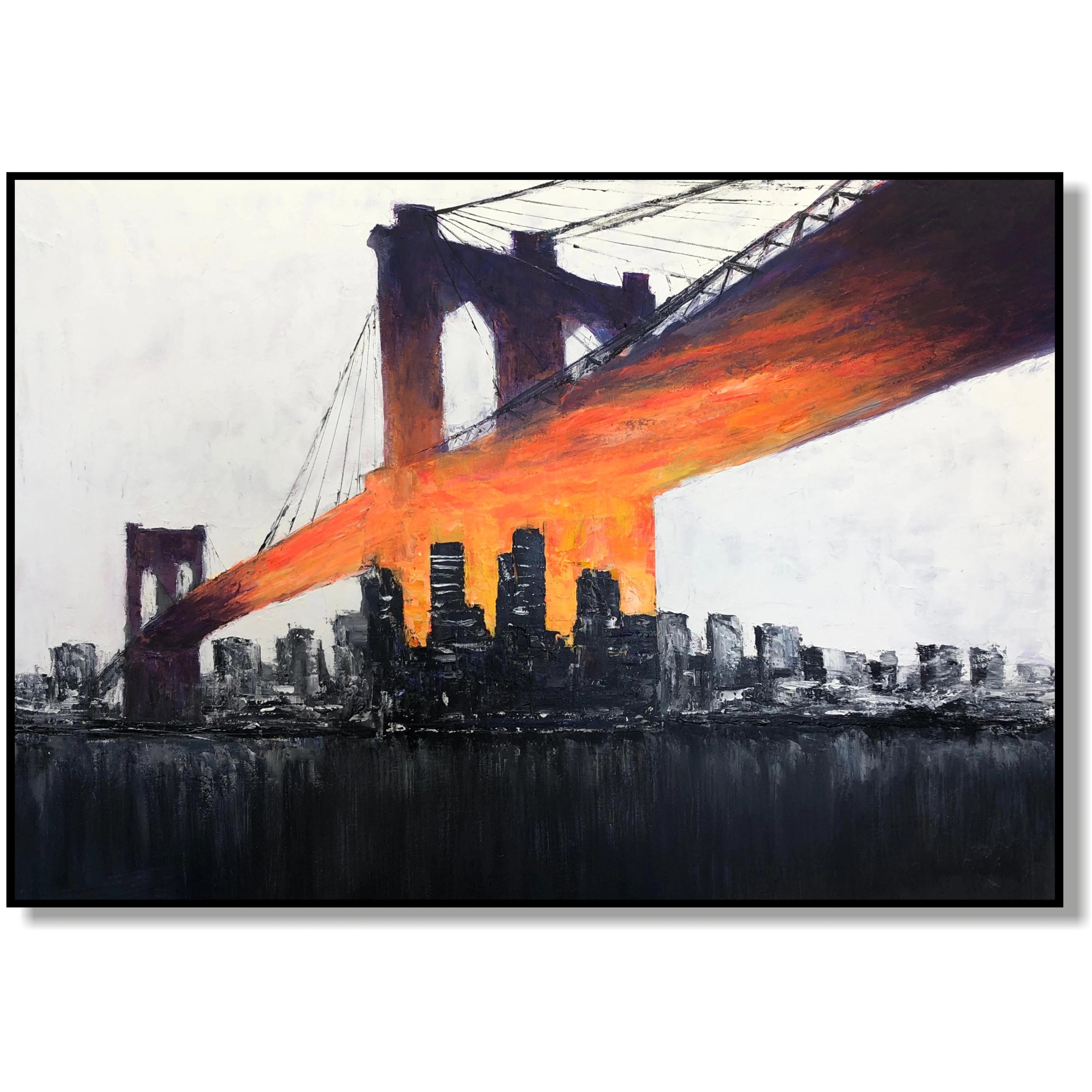 ブルックリン橋の絵画：抽象的なニューヨーク市のスカイライン