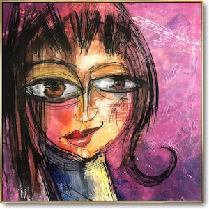 Portrait Painting Abstract Figurative Pink Art Colorful Abstract Female Paintings on Canvas Modern Woman Face Artwork Home Wall Decor