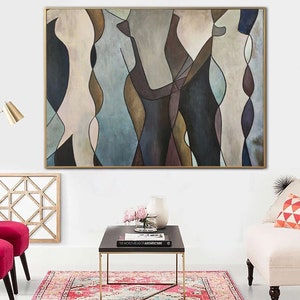 27.55x39.37 Original Human Shapes Painting Brown Wall Art Abstract Art Modern Silhouette Contemporary Art Painting Fireplace Decor image 2