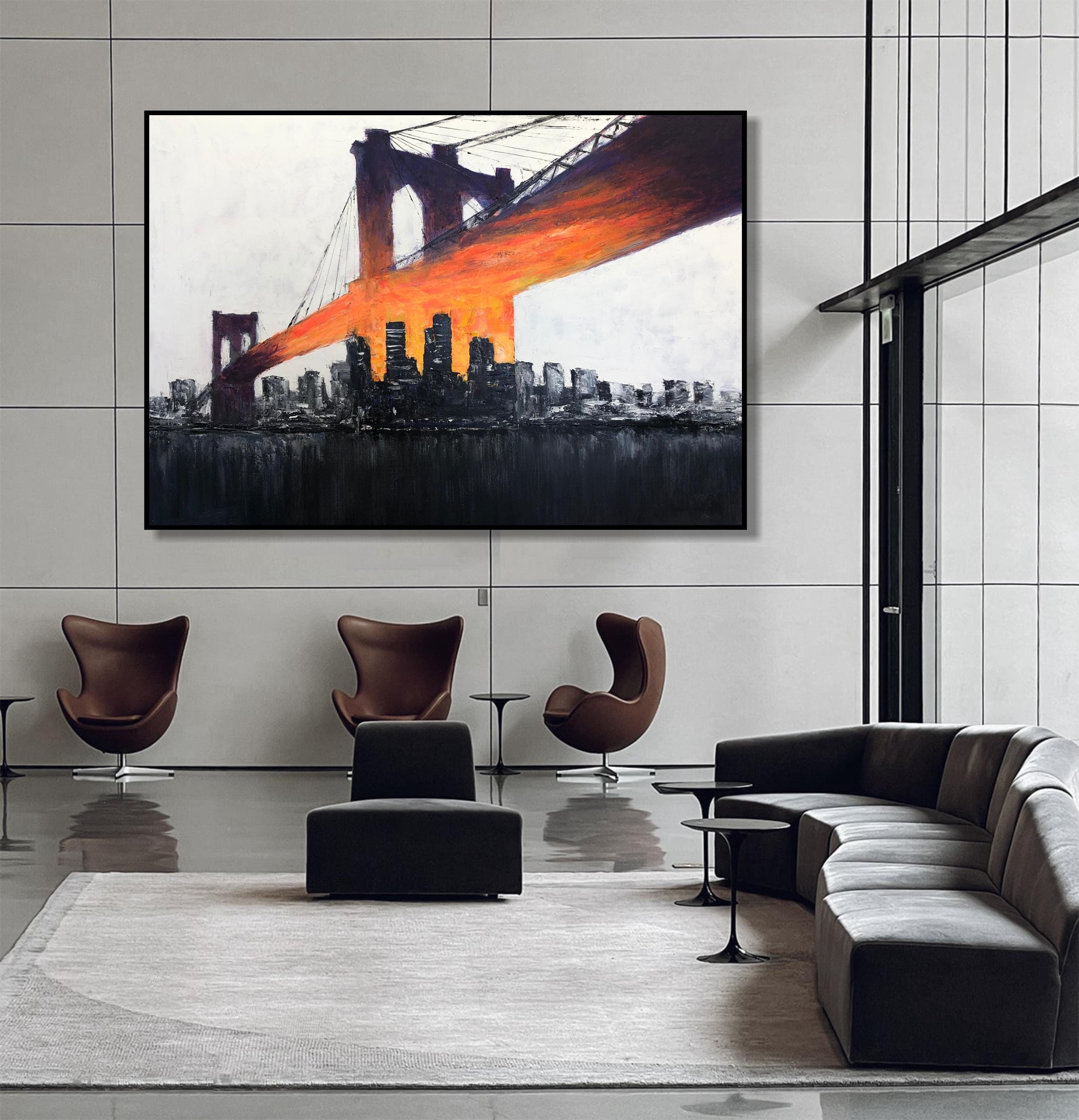 ブルックリン橋の絵画：抽象的なニューヨーク市のスカイライン