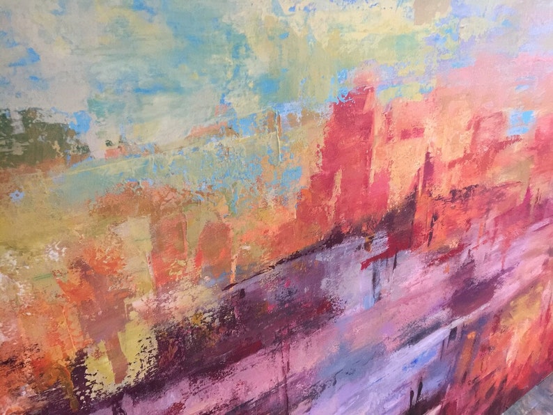 Large Abstract Landscape Painting on Canvas Modern Colorful Wall Art Vivid Painting Handpainted