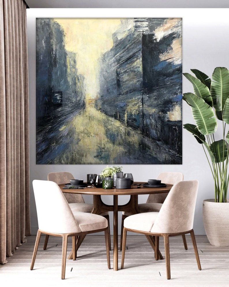 Abstract City Painting on Canvas Modern Cityscape Wall Art Original Oil Painting Contemporary Wall Art Heavy Textured Art for Home Decor image 5