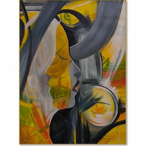 Großes abstraktes Gesichtsölgemälde: Moderne expressionistische Wandkunst (126 cm x 92 cm)