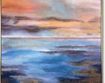 Canvaskunst oceaanzonsondergang – Rustig zeegezichtschilderij