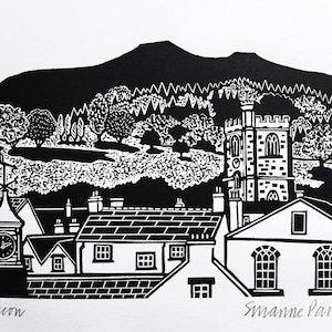 Brecon Beacons Lino Print: Hand-Pressed Welsh Landscape Art