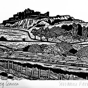 Carreg Cennen Castle Lino Print: Welsh Landscape Wall Art