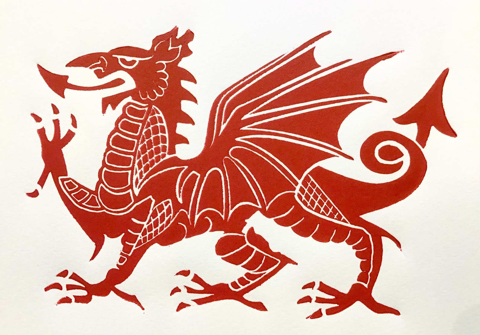 Dragon lino print Welsh dragon red dragon Wales Welsh Etsy