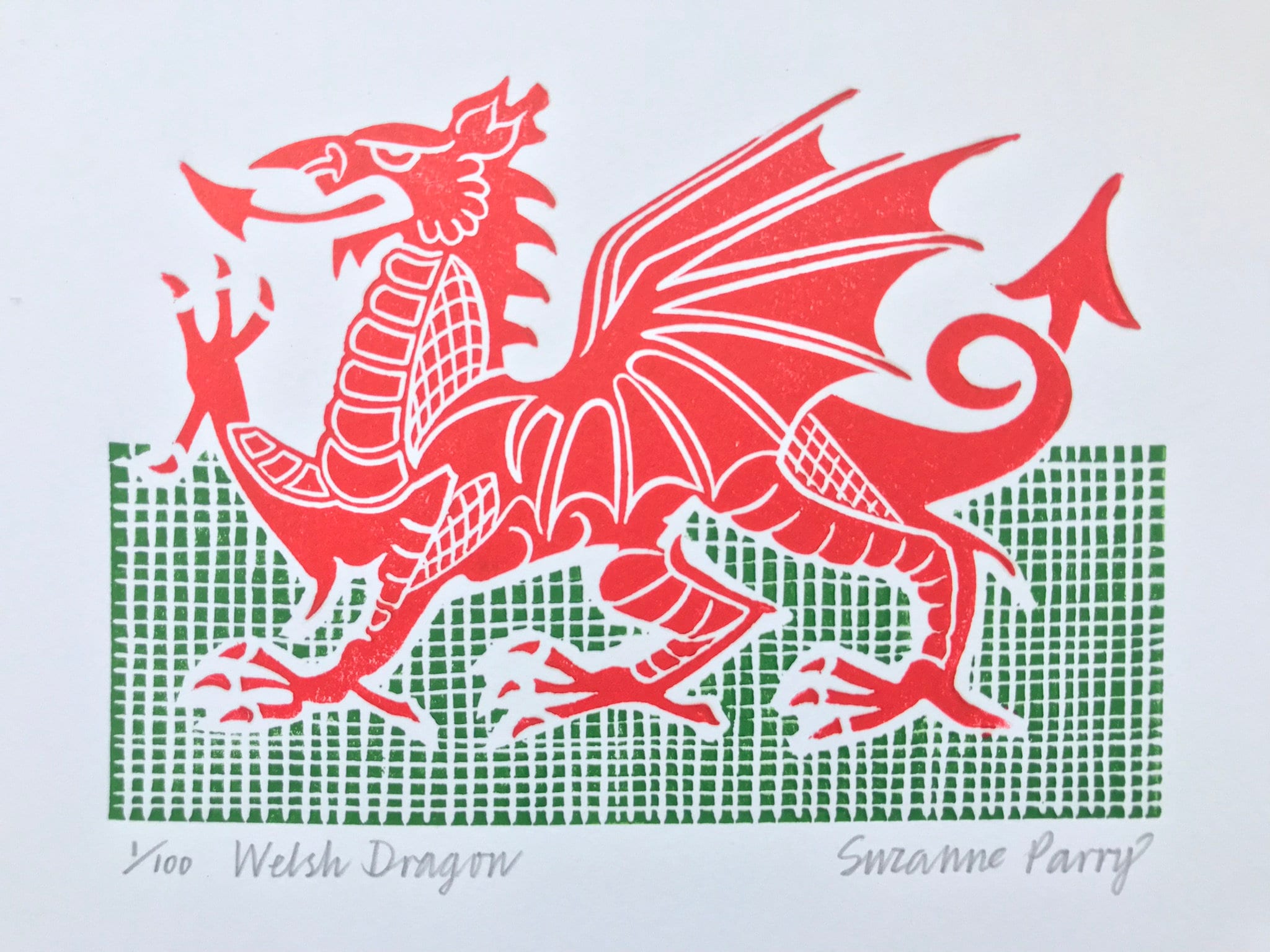 Dragon Art Lino Print Wall Art Welsh Dragon Wales Draig Goch Etsy UK