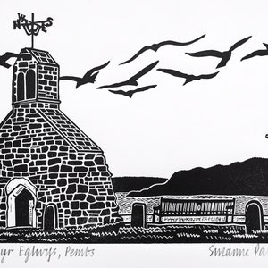 Cwm Yr Eglwys Lino Print: Welsh Landscape Art, Pembrokeshire Souvenir