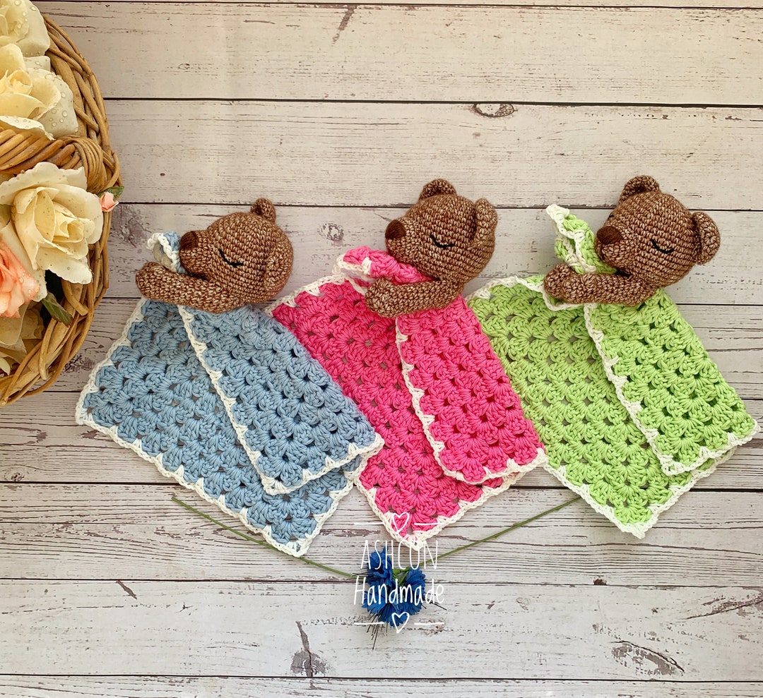 Crochet Baby Teddy Bear Lovey, Security Blanket, Baby Shower Gift ...