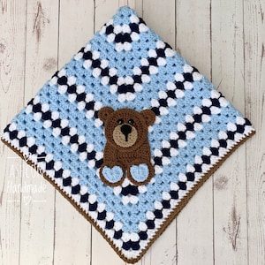 Handmade Crochet Baby Blanket Boy - Baby Shower Gift- Teddy Bear Baby Blanket - Blue and White Blanket-New baby