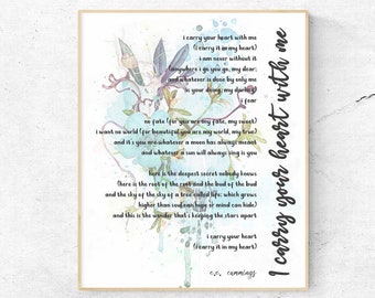 EE Cummings Poem, I Carry your Heart Poem Printable, Anniversary Gift Wall Art, I Carry Your Heart With Me, Love Letter, Typography Wall Art