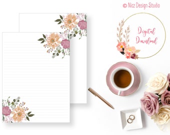 Printable Stationery | Floral Stationery | Writing Paper | Digital Paper | Journal Paper | Lined Paper | Instant Download | 8.5x11
