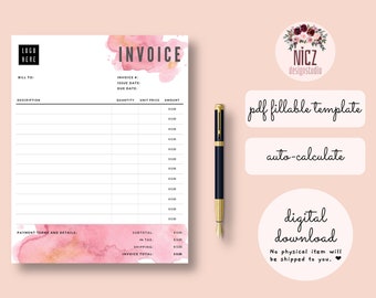 Invoice Template, Fillable PDF Template, Editable Invoice, Auto Calculate, Printable, Fillable Invoice PDF, Minimalist Invoice Template PDF