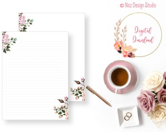 Printable Stationery | Floral Stationery | Writing Paper | Digital Paper | Journal Paper | Lined Paper | Instant Download | 8.5x11