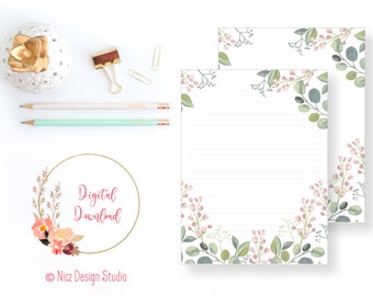 Printable Stationery | Floral Stationery | Writing Paper | Digital Paper | Journal Paper | Lined Paper | Instant Download | 8.5x11