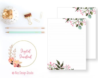 Printable Stationery | Floral Stationery | Writing Paper | Digital Paper | Journal Paper | Lined Paper | Instant Download | 8.5x11