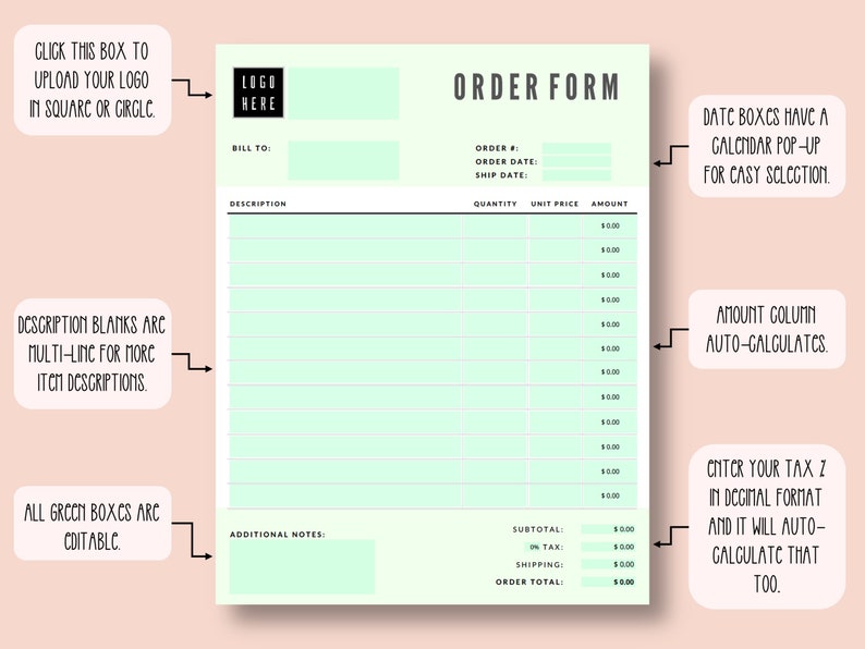 Order Form Template Fillable PDF Template Editable Order - Etsy