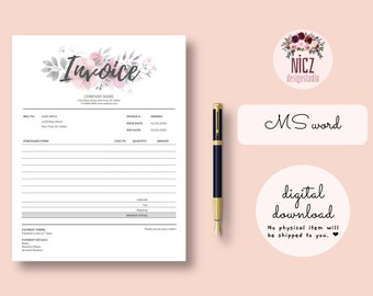 Invoice Template MS Word, Printable Invoice, Editable Invoice Template, Minimalist Invoice Template, Printable Template, Instant Download