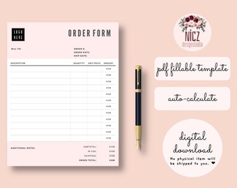 Order Form Template, Fillable PDF Template, Editable Order, Auto Calculate, Printable, Fillable Order PDF, Minimalist Order Template PDF