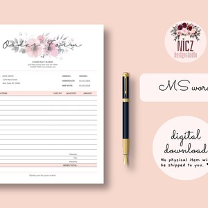 Order Form Template MS Word | Printable | Editable Order Template | Minimalist Order Template| Printable Template | Instant Download