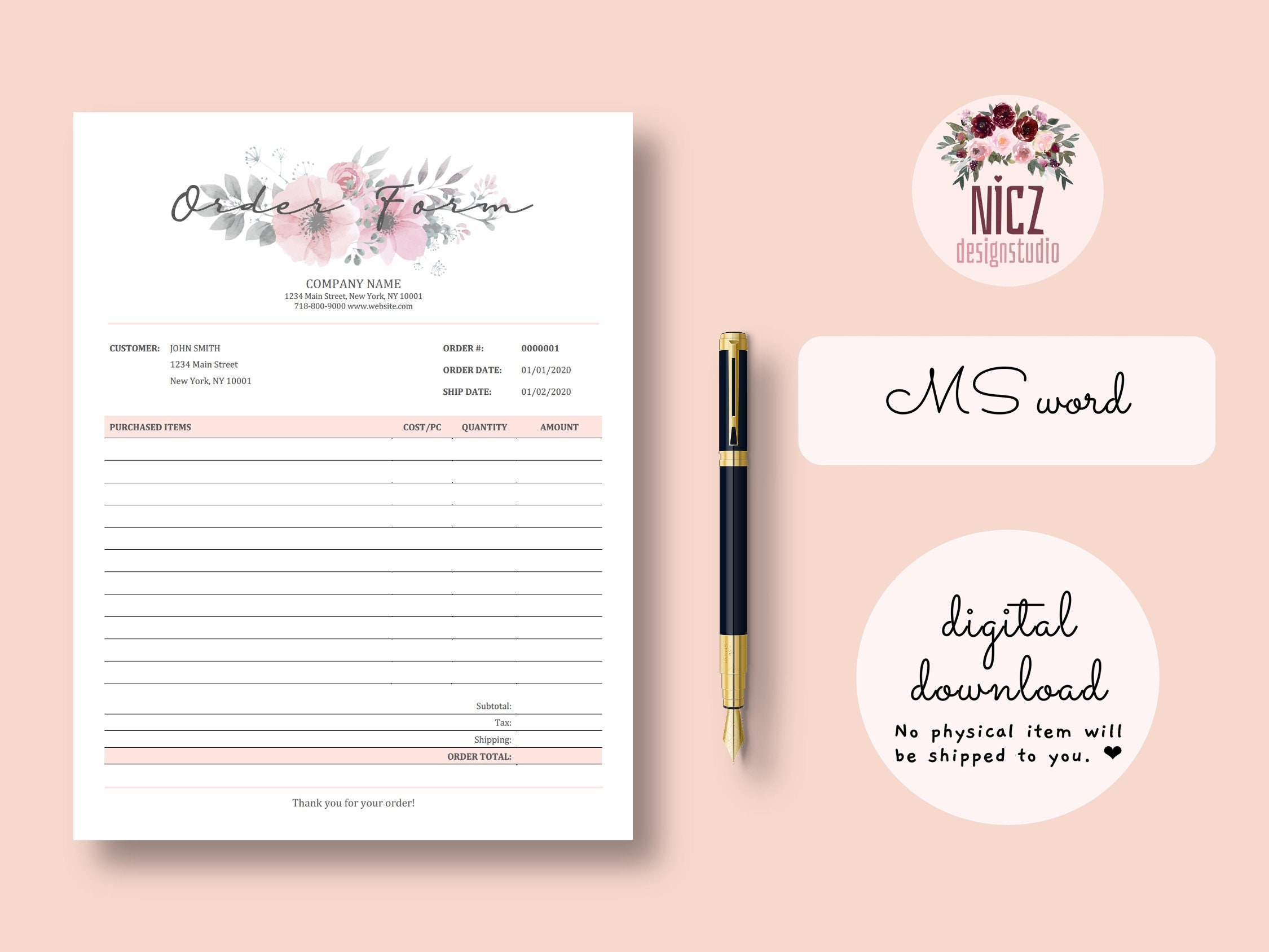 Order Form Template MS Word Printable Editable Order - Etsy Canada