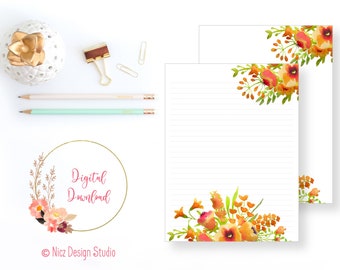 Printable Stationery | Floral Stationery | Writing Paper | Digital Paper | Journal Paper | Lined Paper | Instant Download | 8.5x11