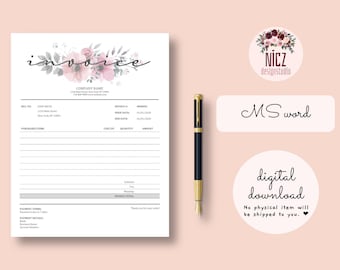 Invoice Template MS Word, Printable Invoice, Editable Invoice Template, Minimalist Invoice Template, Printable Template, Instant Download