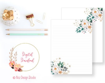 Printable Stationery | Floral Stationery | Writing Paper | Digital Paper | Journal Paper | Lined Paper | Instant Download | 8.5x11