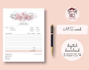 Invoice Template MS Word, Printable Invoice, Editable Invoice Template, Minimalist Invoice Template, Printable Template, Instant Download