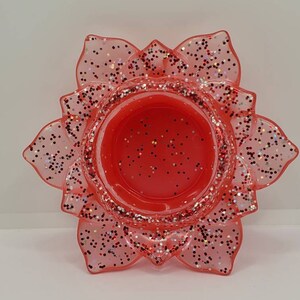 Red glittered lotus candle holder