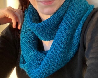 Teal infinity scarf Knitted snood Light mohair scarf Handmade woman accesories Best friend gift
