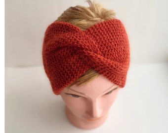 Knit headband Burnt orange ear warmer Handmade head wrap Twisted earwarmers Wool headband for women Girlfriend presents Gifts for bestie