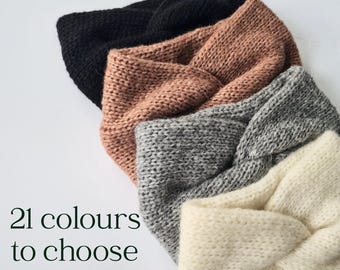 Fascia invernale per donna Scaldaorecchie in maglia di alpaca per lei Fascia per la testa extra larga intrecciata Regalo fatto a mano per lei