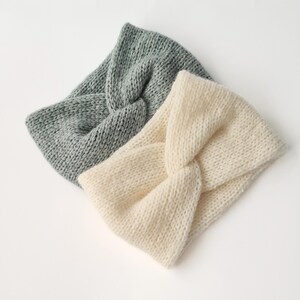 Winter headband for woman Knitted alpaca ear warmer for her Extra wide twisted head wrap Handmade gift for her 05 - Sage green