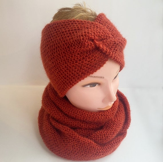 Headband and Scarf Set Twisted Ear Warmer Knit Infinity Scarf