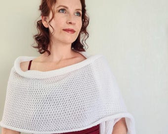 White scarf for evening attire Classy shoulder cover up Special event shawl for her Warm wool wrap Opera dress topper Long textured shrug