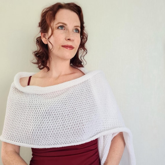 White scarf for evening attire Classy shoulder cover up Special event shawl for her Warm wool wrap Opera dress topper Long textured shrug