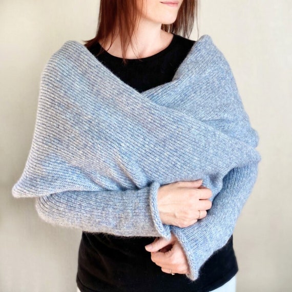 Knit Sweater Scarf With Sleeves Bolero Jacket for Her Cozy Alpaca